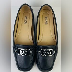 Michael Kors Black Leather Loafers with Silver Accent
